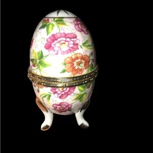 Floral Egg Trinket Box with Gold Accents